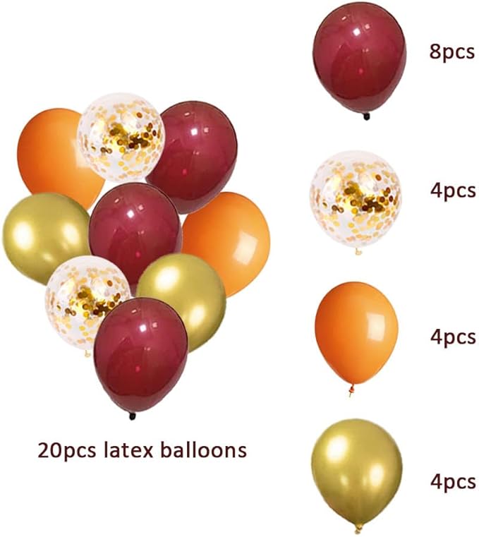 Tissue Pom Poms for Fall Birthday Party, Burgundy Orange and Gold Decor Set