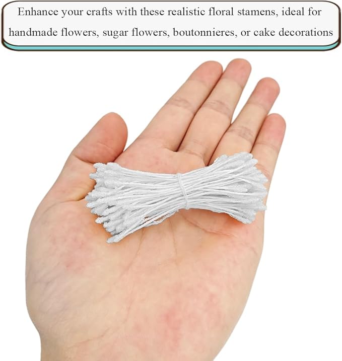 HAHIYO 700Pcs 2mm White Double-Head Flower Stamen with Crystal-Like Flower Head for Handmade Floral Art Scrapbook Decoration Artificial Floral Pistils Pollen Stamens Wedding DIY Stamens