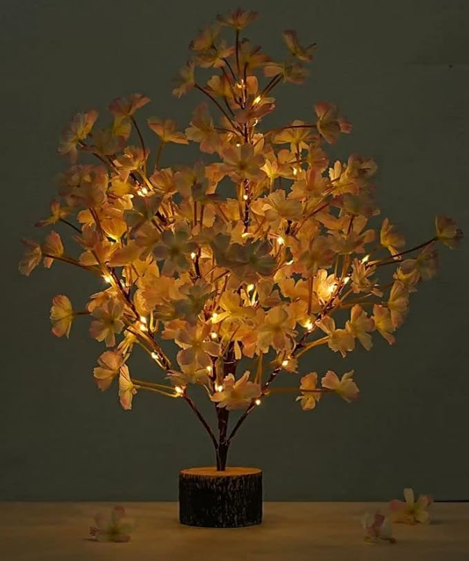 19Inch Cherry Blossom Tree Light, Lighted Artificial Tree with Pink Silk Flowers, 49 Fairy LEDs, Battery Operated Lamp with Timer for Summer Wedding Decorations