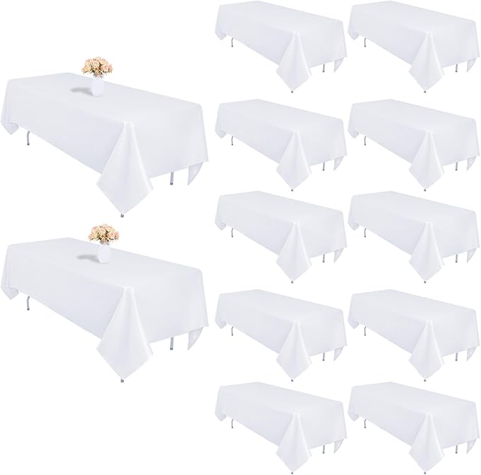 12 Pack White Table Cloth 60 x 84 Inch Rectangular Tablecloths for 4 Foot Rectangle Tables, Wrinkle Resistant White Tablecloth Washable Polyester Fabric Table Covers for Buffet Wedding Party Banquet