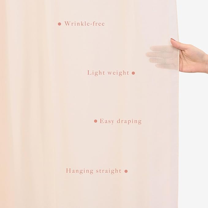Wedding Arch Drapes Light Peach Chiffon 4 Panels 20 Ft x 28 In