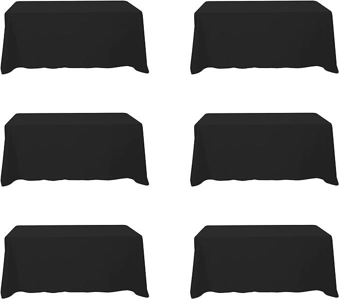 Tablecloths 6 Pack, Black Polyester, 90 x 132 Inch Rectangle