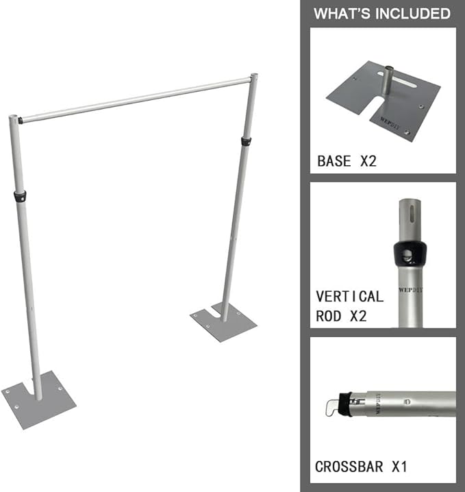 Portable Pipe and Drape Heavy Duty Backdrop Stand, ADJ Metal Frame and Heavy Metal Base for Wedding, Birthday Party, Photography Backdrop(Tall-8FT & CrossBar-10FT)