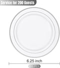 Plastic Plates, 200PCS – Silver, 6.25inch White with Silver Trim
