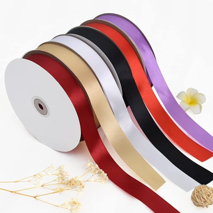 TONIFUL 1 Inch x 100yds Black Satin Ribbon, Thin Solid Color Satin Ribbon for Gift Wrapping, Crafts, Hair Bows Making, Wedding Party Decoration, Sewing, Halloween, Floral Bouquets, Christmas