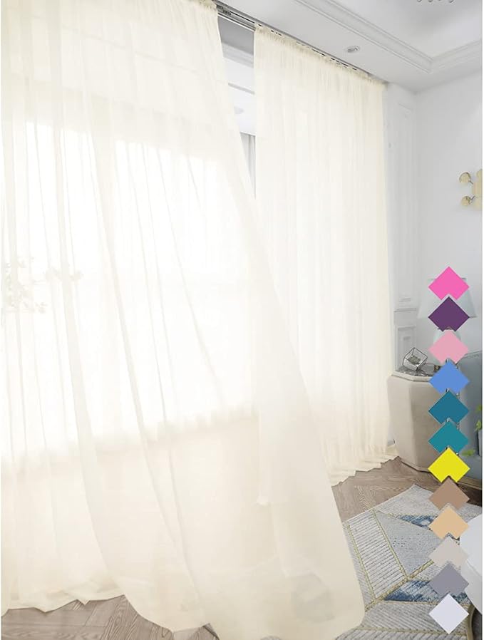 Window Beige Sheer Curtains 48 Inches Width 72 Inches Long 2 Panels Sheer Curtains Clear Curtains Basic Rod Pocket Panel for Home/Living Room/Bedroom/Kids Room