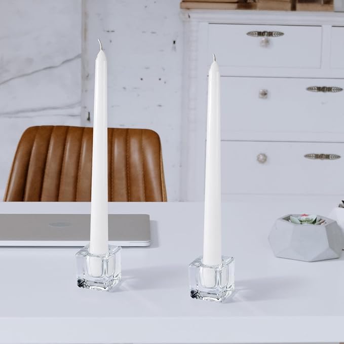 Glass Candlestick Holders Bulk for Taper Candles, Set of 18 Clear Glass Candle Holders for Family Party, Church and Wedding