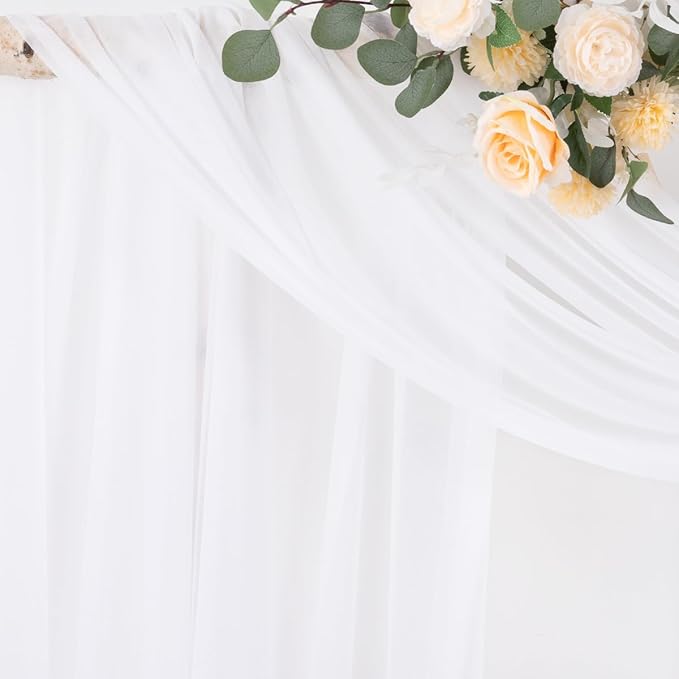 Outdoor Curtain Drapes, White Sheer Chiffon for Wedding Arches, 4 Panels