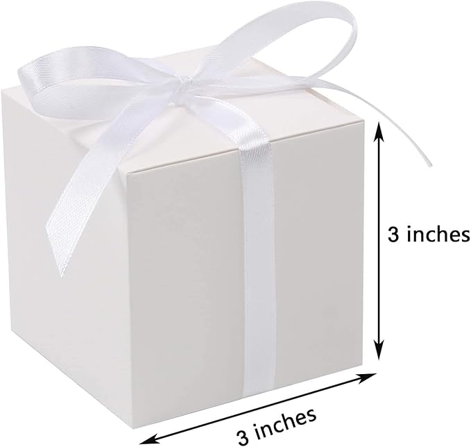COTOPHER 25pcs Wedding Favor Boxes, Paper Gift Boxes 3x3x3 Inches Small Gift Boxes with Ribbons for Gifts, Crafting, Cupcake, Candy, Bridesmaid Proposal