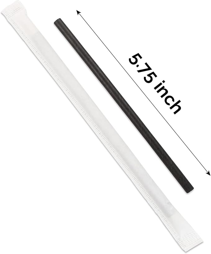 Paper Straws, Solid Black Cocktail Straws, 5.75 Inch Wrapped, 400 Count
