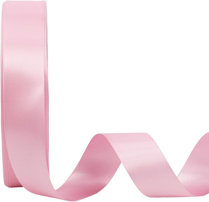 LaRibbons 1 Inch 50 Yard Double Faced Satin Ribbon,Rose Pink Satin Craft Fabric Ribbon for Gift Wrapping Floral Bouquets Wedding Party Decoration