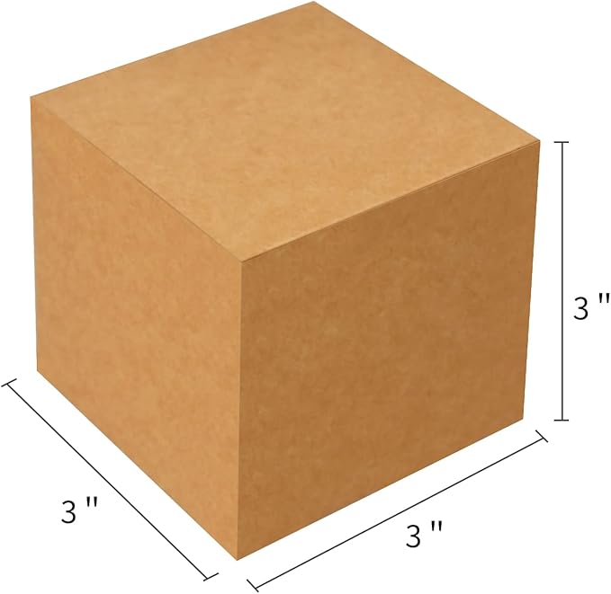 Gift Boxes with Lids, Brown Kraft Paper, 3 x 3 x 3 Inch, 50 Pack