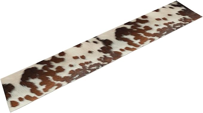 Farmhouse Cow Skin Print Table Runner, Safari Wildlife Brown Country Farm Cowhide Pattern Cotton Linen Rustic Cottage Table Runner for Dinning Home Party Holidays Home Setting, 13x108 Inch