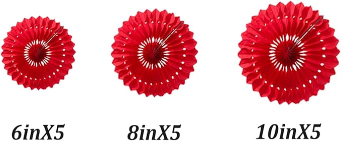 15pcs 6'' 8'' 10'' Red Paper Fans Decorations Round Tissue Paper Fans Hanging Paper Fans Set Party Paper Honeycomb Fans Decorations for Party Birthday Wedding Events Red Pack