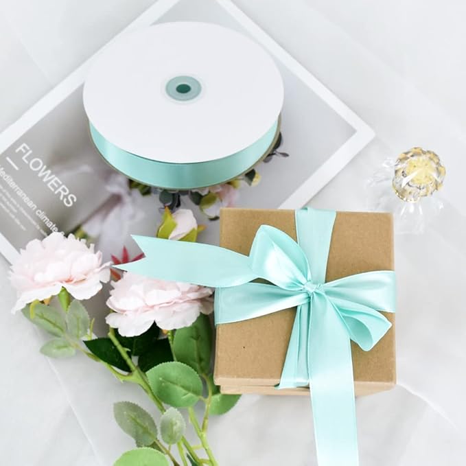 TONIFUL 1 Inch x 100yds Teal Turquoise Blue Satin Ribbon, Thin Solid Color Satin Ribbon for Gift Wrapping, Crafts, Hair Bows Making, Wedding Party Decoration, Invitation Cards, Floral Bouquets