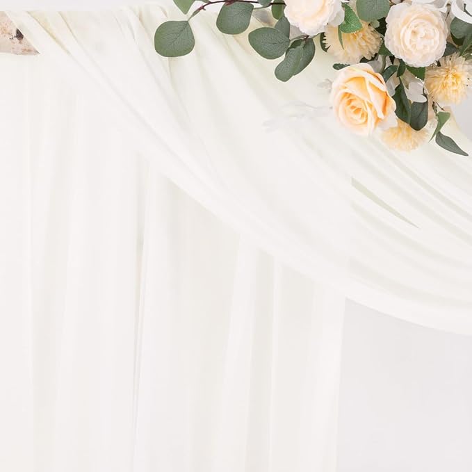 Arch Drape Curtains in Sheer Ivory Chiffon, 4 Panels, 29 x 20 Ft Each