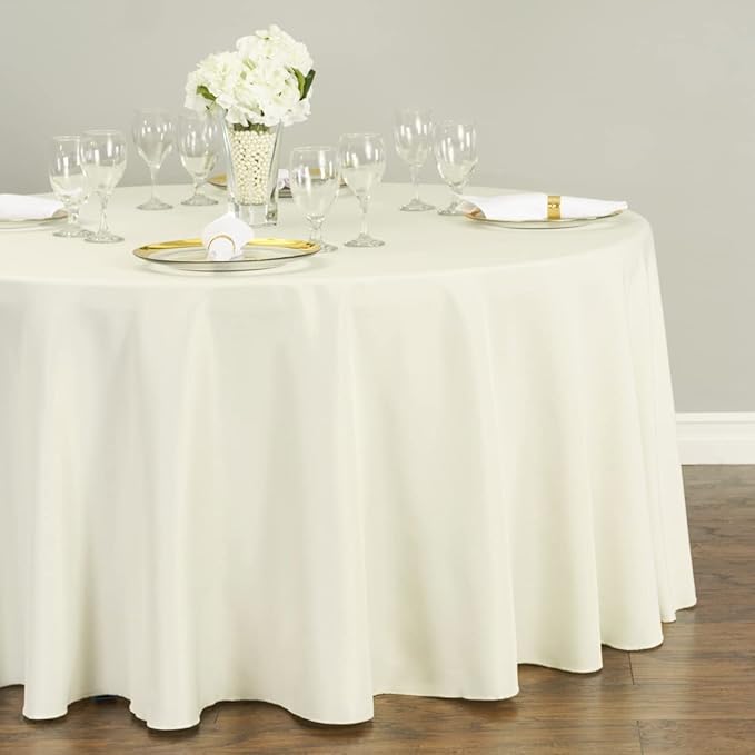 Ivory Round Polyester Tablecloths, 120 Inch 10-Pack for 60 Inch Tables