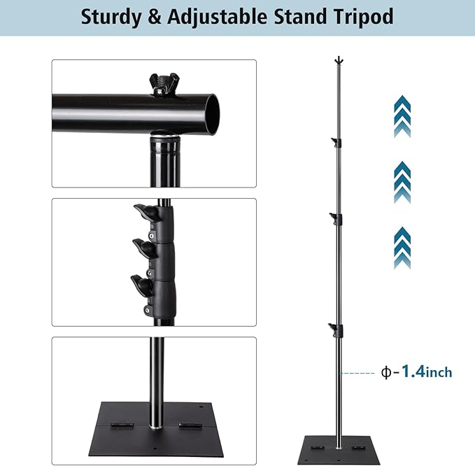 SLOW DOLPHIN Pipe and Drape Photography Backdrop Stand Kit Adjustable Photo Background Stand 10ft x 10ft with Metal Base for Parties Weddings Birthday Party Events Photo Booth(Black)