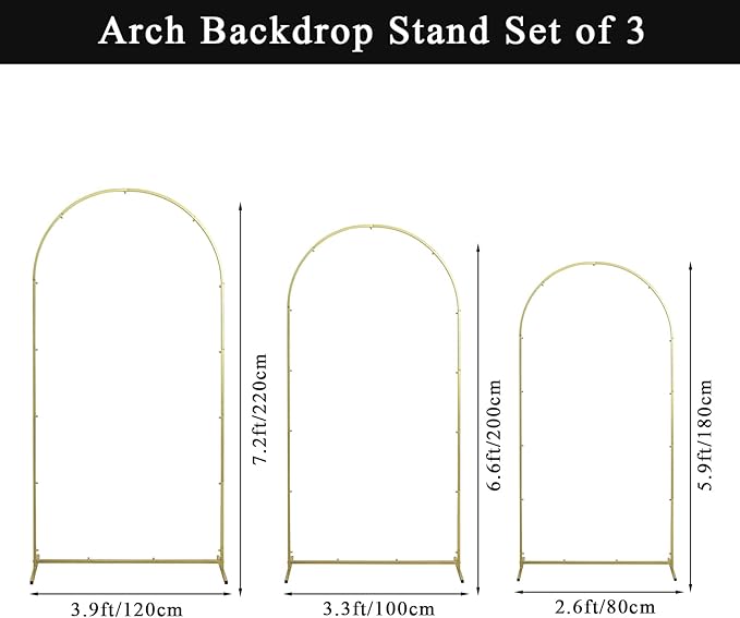 Background Support Stand Set of 3 Black Metal Arches for Events
