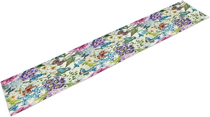 Brown Bird Floral Table Runner Spring Flower Kitchen Table Decoration Suitable for Family Dinner Decoration 13x90 Inch