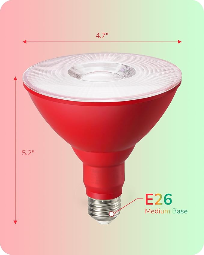 PAR38 Red and Green LED Flood Bulbs, 18W Dimmable, IP65 Outdoor 2-Pack