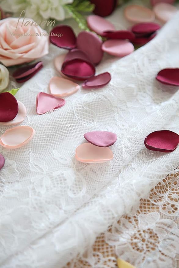Confetti Rose Petals, 500 Count Burgundy and Blush Satin Petals