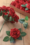 Artificial Flowers Real Looking Foam Fake Roses, 50pcs – Dark Red
