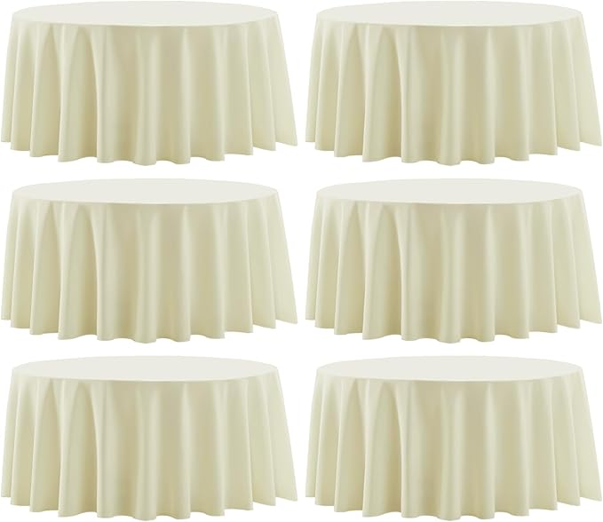 Tablecloth, 132 Inch Round Ivory Polyester, Machine Washable