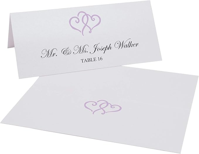 Linked Hearts Place Cards, Lavender (Choose Color), Set of 60, Pre-cut and Scored - Wedding, Party, Dinner, and Special Events - Made in the USA