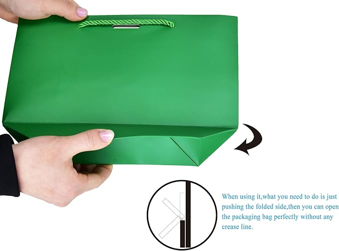 HUAPRINT Gift Bags with Handles,7.48×3.54×7.9 inches,Party Favor Bags with Bow Ribbon,12Pcs Green Paper Bags for Birthday Wedding Bridesmaid Present Celebration Holiday