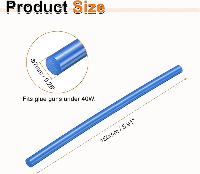 HARFINGTON 10pcs Hot Glue Sticks 0.28" Dia x 5.91" Long EVA Mini Hot Melt Adhesive Glue Stick for Hot Melt Gun Wood Plastic Glass Flowers Fabrics Foam, Blue