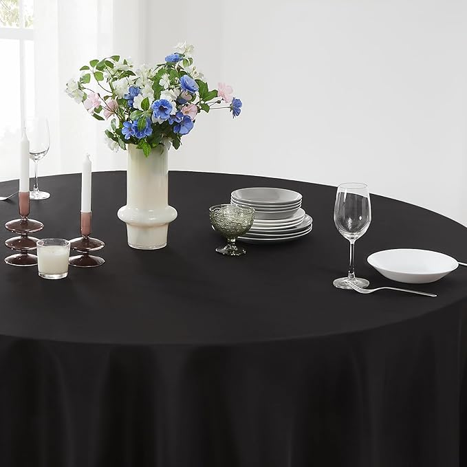 Round Tablecloth 120 Inch 8 Pack Black Tablecloths Washable Decorative Linen Polyester Table Clothes Cover for Dining Table Banquets Buffet Parties and Wedding