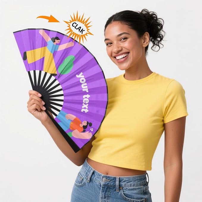 Custom Fans with Your Photo/Text - Personalized Folding Hand Fan for Line Dancing, Weddings, Parties | Decorative Gift for Women, Church Events & Dance Performances (200, 13 Inch)