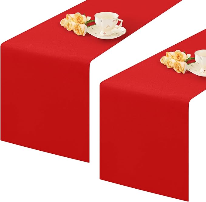 2 Pack Red Small Short Table Runner 12 x 36 Inch Solid Color Runners Coffee Table Dresser for Daily Party Home Decoration