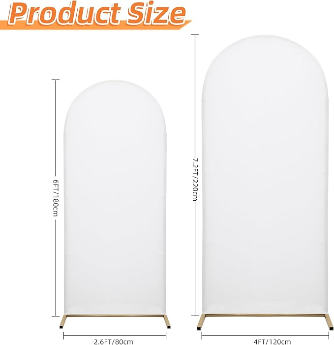 Wedding Arch Covers Arch Backdrop Cover Arch Stand Covers 7.2FT 6FT Set 2 Arch Cover Spandex Fabric Stretchy Backdrop for Wedding Birthday Party Decoration Baby Shower (White, Cover Only)