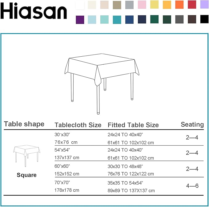 Hiasan 2 Pieces Turquoise Square Tablecloth - Water Resistant and Spillproof Dining Room Washable Fabric Table Cloth for Dining Room, Polyester, 54 x 54 Inch