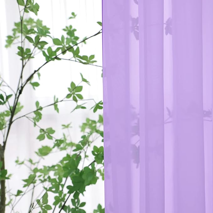 Window Purple Sheer Curtains 120 Inches Long 2 Panels Sheer Curtain Basic Rod Pocket Panel for Bedroom Children Living Room Yard Kitchen (Purple, 52" W x 120" L | 2 pcs)