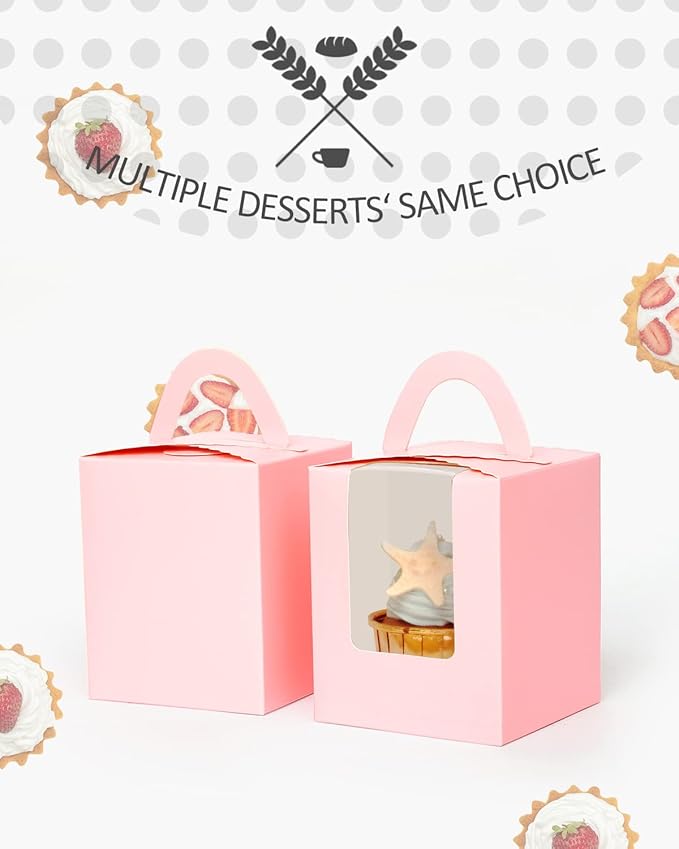 Cupcake Carriers in Pink, 100 Boxes with 100 Holder Inserts