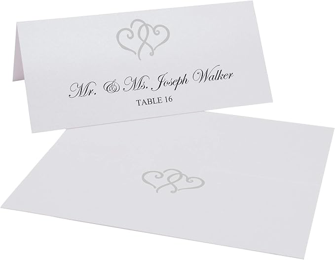 Linked Hearts Printable Place Cards, Silver (Choose Color), Set of 60 (10 Sheets), Laser & Inkjet Printers - Wedding, Party, Dinner, and Special Events - Made in the USA