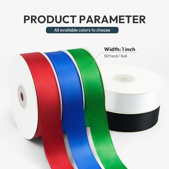 KMER LIFE 1 inch Wide x 50 Yards Green Satin Ribbon - Perfect for Wedding Decor, Wreath, Crafts, Gift Wrapping & Other Projects