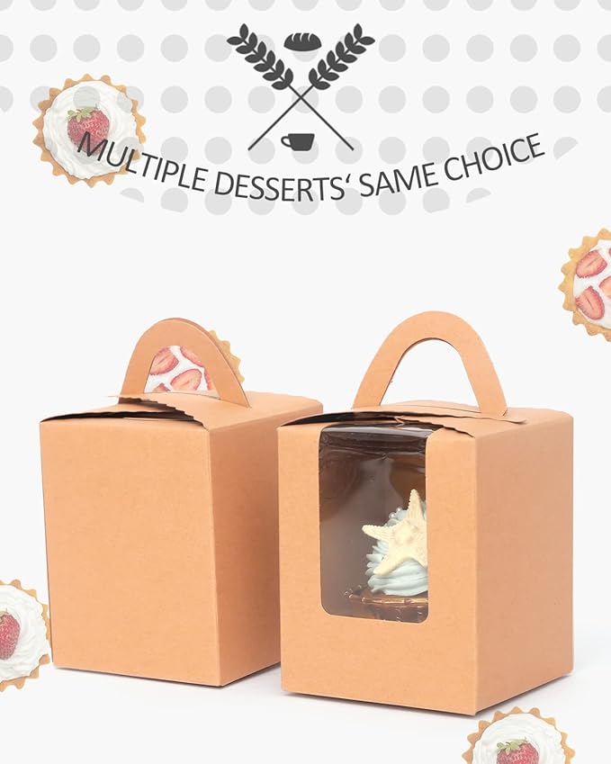 Cupcake Carriers: 100 Brown Kraft Boxes with 105 Inserts, 3.7 x 4.5 Inch