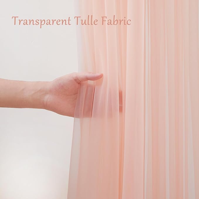 10x10ft Peach Tulle Backdrop Curtain for Parites, Sheer Backdrop Curtains for Wedding Baby Shower Birthday Party Photo Shoot Decorations