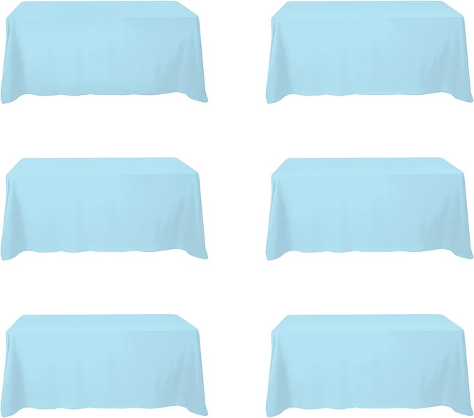 Tablecloths, 6 Pack Light Blue Polyester Rectangle Covers 90x132 Inch