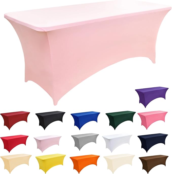 2-Pack 6ft Spandex Table Covers for Rectangle Standard Folding Tables - Wrinkle Resistant Stretch Tablecloths - Ultimate Fitted Table Protector for Parties, Trade Shows, Banquet