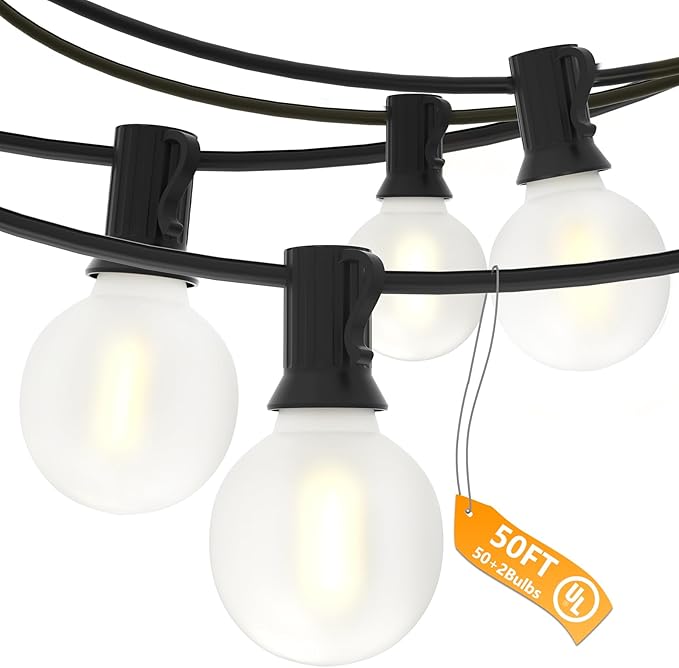 String Lights 50 FT Waterproof G40 Frosted White Globe Bulbs