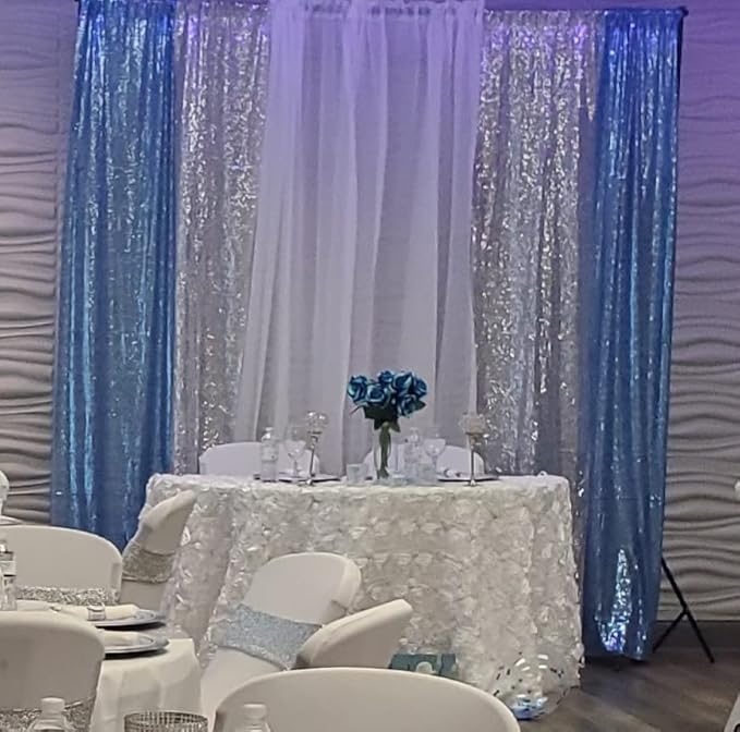 Poise3EHome Baby Blue Sequin Backdrop Curtains,4 Panels 2FTx8FT Glitter Background for Party Birthday Party Baby Shower Wedding Christmas Thanksgiving Holiday Festival Decor