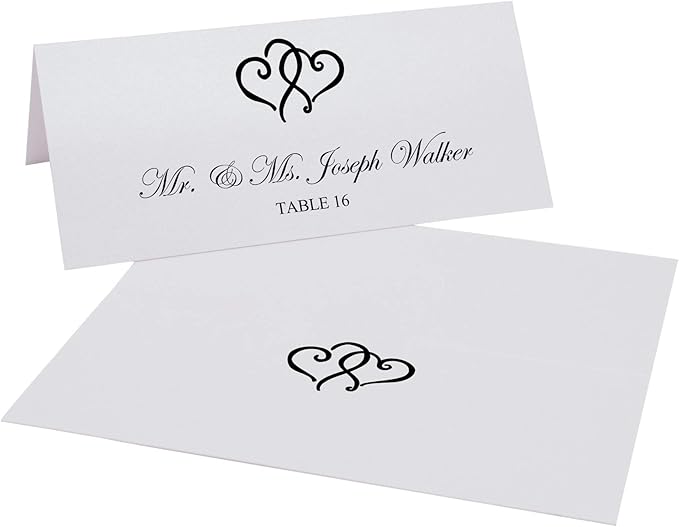 Linked Hearts Place Cards, Black (Choose Color), Set of 60, Pre-cut and Scored - Wedding, Party, Dinner, and Special Events - Made in the USA
