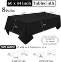 Tablecloths 60 X 84 Inch Rectangular Table Cloths, 8 Pack – Black