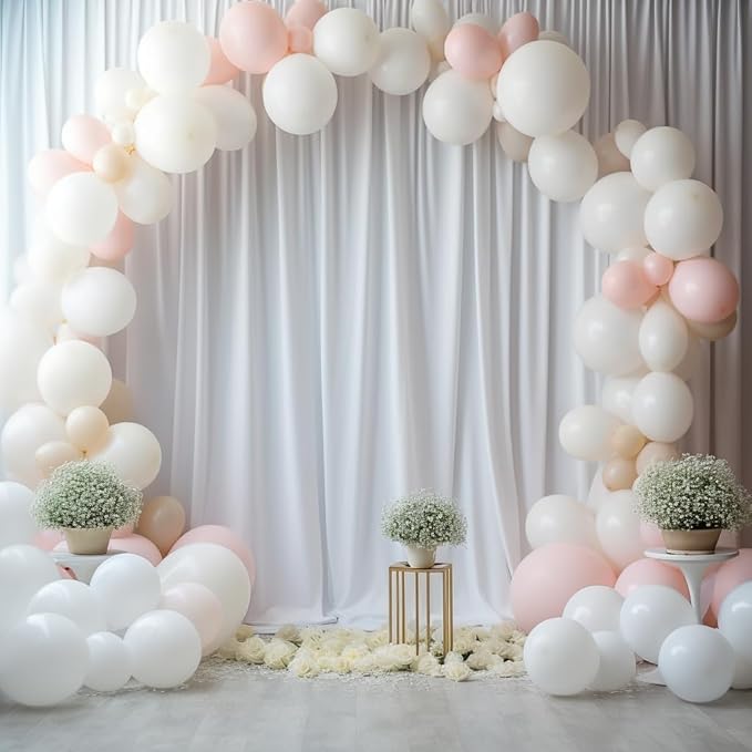 10ftx12ft Wrinkle Free White Backdrop Curtain, 8 Panels 12FT Height White Wedding Backdrop Drapes, Silky Polyester Back Drop Cloth for Birthday Photography Background Party Backdrop Draping