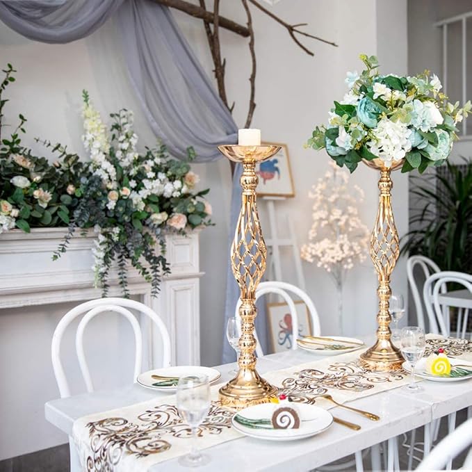 Vases Gold Metal Wedding Centerpieces, 23-Inch Tall, Set of 10